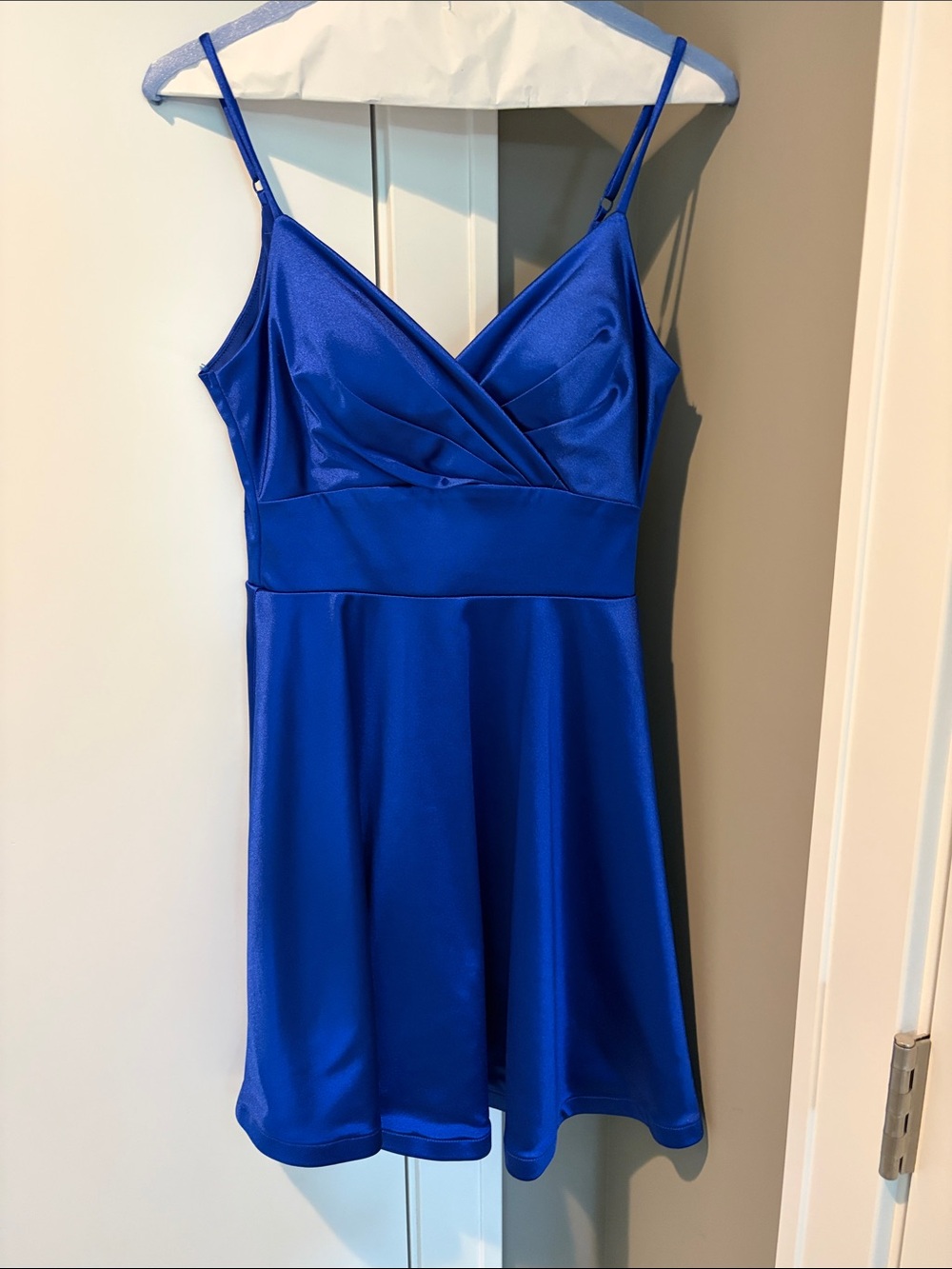 City Studio Cobalt Satin Chemise Slip with V-Neck